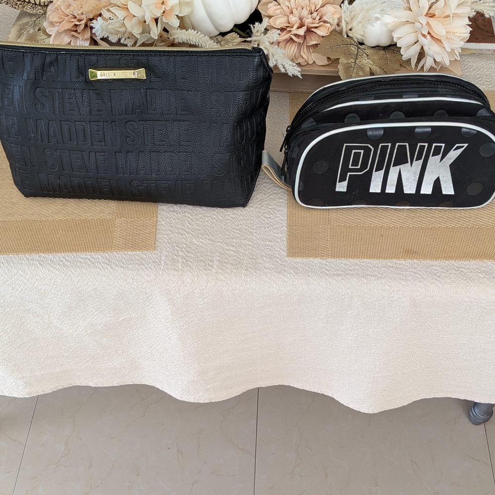 Steve Madden Black Clutch and PINK Black Cosmetic Bag